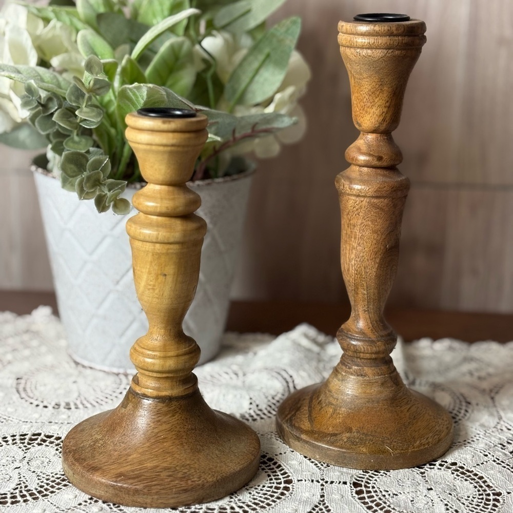 Rustic Wooden Candle Holders - Natural Brown